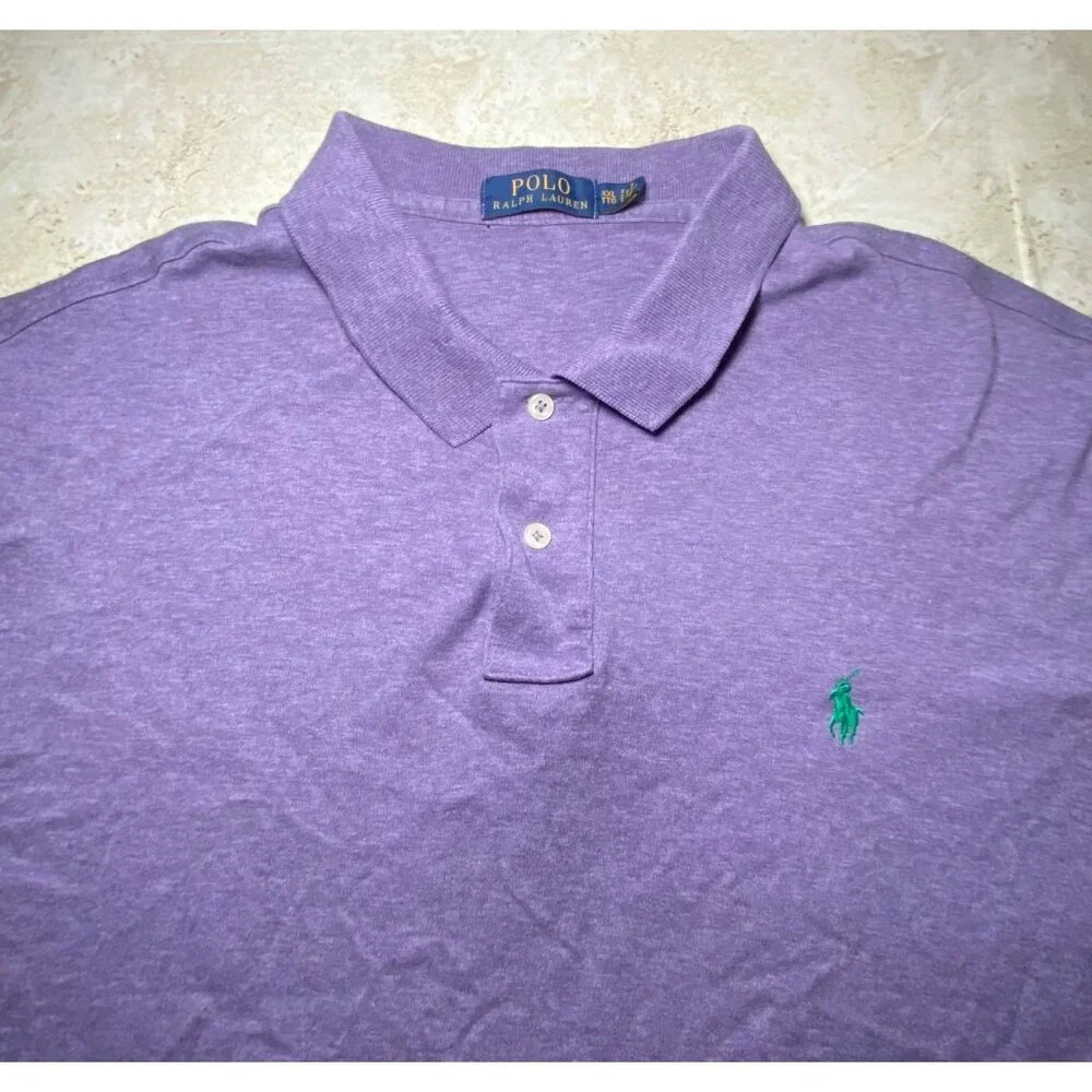 Ralph Lauren Polo Shirt Purple Heather Short Sleeve Soft Logo Casual Comfy Golf